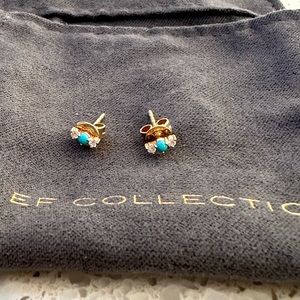 Brand New EF Collection Diamond & Turquoise Bar Stud Earrings